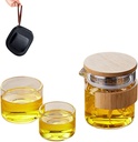ECYC Portable Travel Tea Set with Storage Case, All-in-One Glass Teawares with Strainer, 1 Teapot 2 Cups