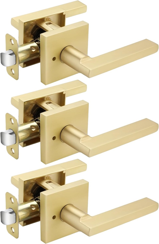 Haidms Gold Door Handles Interior, Zinc Alloy Brushed Gold Privacy Interior Door Handles for Bathroom, Modern Bedroom Lever Doorhandles (3 Pack)