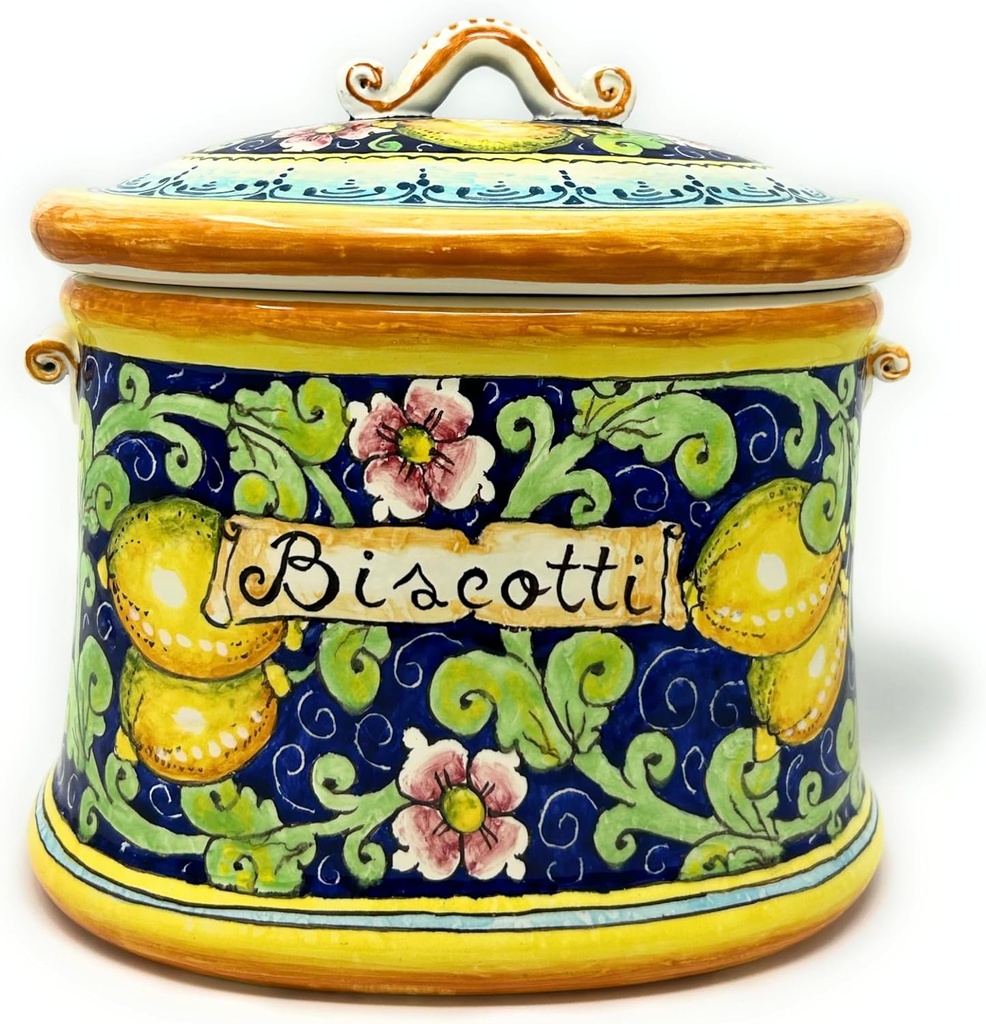 CERAMICHE D'ARTE PARRINI- Italian Ceramic Biscuit Cookies Jar Hand Painted Decorated Lemons Made in ITALY Tuscan Art Pottery