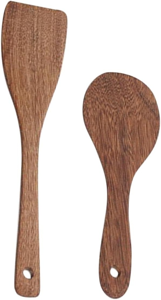 2pcs Practical Wooden Shovel Long Handle Nonstick Kitchen Utensils for Cooking and Serving Eco-friendly Food Serving Scoop Oblique Shovel