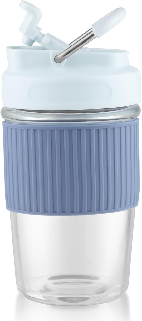 Sivaphe Reusable Glass Ice Hot Coffee Cup 16 oz, Portable Travel Mug with Spill-Proof Lid and Thermal Sleeve for Home Office Black