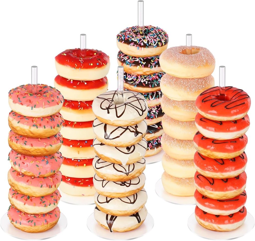 Donut Stand 6 Pack, Acrylic Bagel Stand, Clear Doughnut Holder, Donut Display Stand for Dessert Table, Bagel Display Tower for Birthday, Wedding, Baby Shower, Christmas, Party