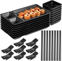 8 Sets Sushi Plate Set Includes 8 Sushi Plates, 8 Soy Sauce Bowls, 8 Chopsticks, 8 Chopstick Holders, Japanese Dinnerware Set Sushi Serving Set