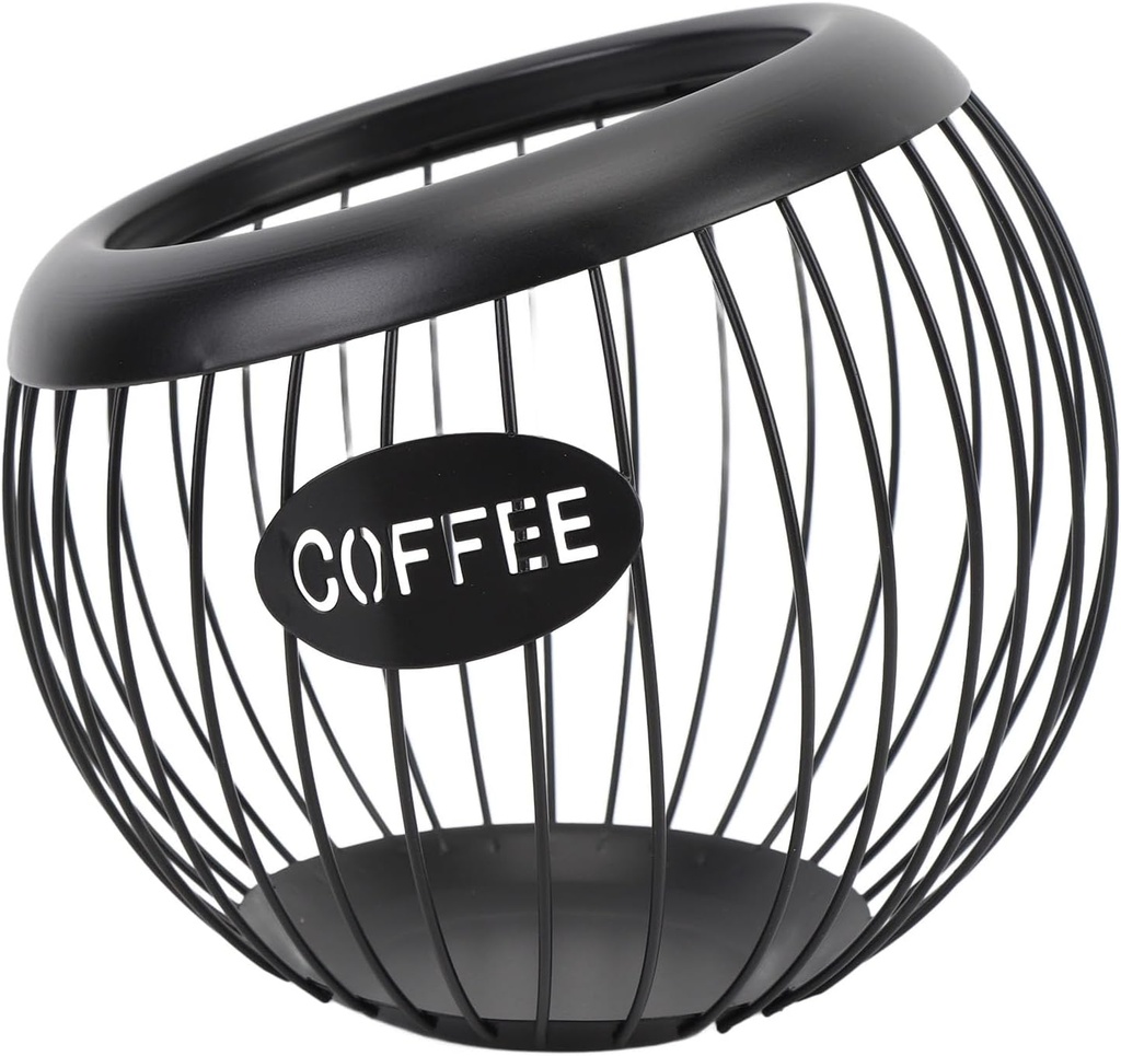 Large Capacity Coffee Pod Holder Wire Basket, Stylish Iron Storage for Coffee Bar Counter, Organizing Pods and Accessories (Black)