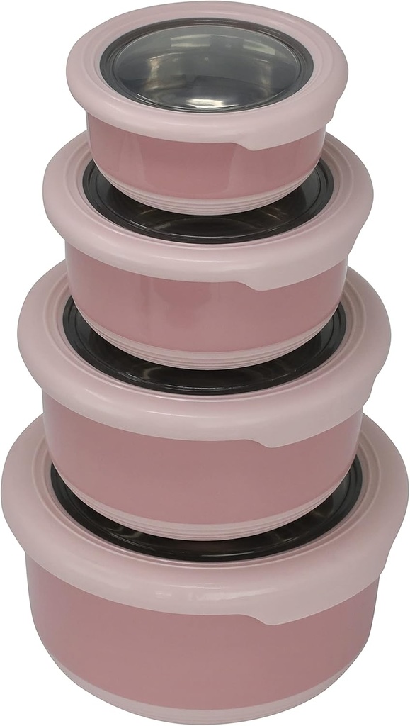 MIRA Stainless Steel Food Storage Set - 4 Anti-Slip Containers for Meal Prep - Multi-Size Pack (1, 2, 3, 5 Cups), Dusty Pink
