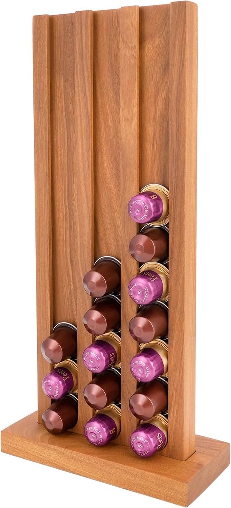Teak Wood Coffee Pod Holder K Cup Organizer with Base, 33 Pod Capacity