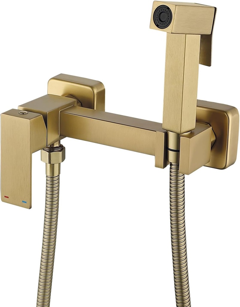 BARROCK Handheld Bidet Sprayer for Toilet Hot and Cold Water, Stainless Steel Warm Water Square Bidet Spray Attachment Set for Muslim Shower, Feminine Hygiene, Pets and Baby Diaper Wash, Brushed Gold