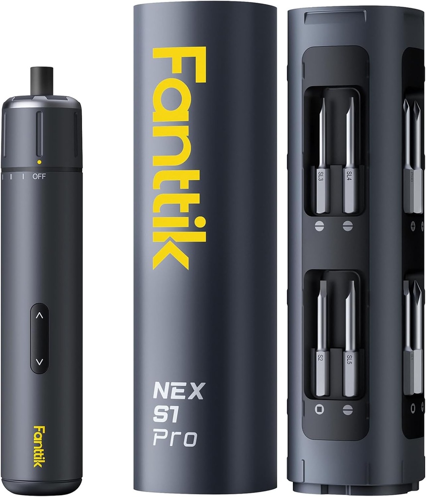 Fanttik S1 Pro Electric Screwdriver, Power Screwdriver with16 S2 Steel Bits, 3 Torque Settings, Max 6 N.m, 2000mAh Battery, LED Light & 1/4''Hex, Ideal Tool for Furniture & Gaming PC