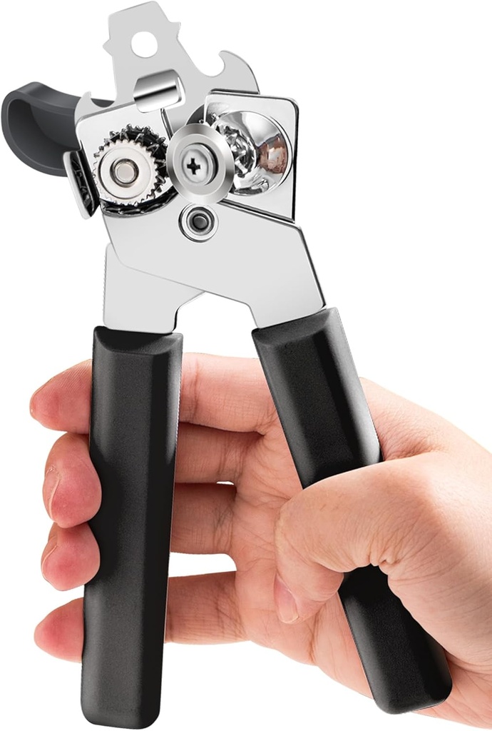 Can Opener Manual, COKORA Can Openers Hand Held with Comfort Anti-Slip Handles, Heavy Duty Stainless Steel Can Opener Smooth Edge and Bottle Openers, Easy Turn Can Openers for Seniors, Kitchen, Black