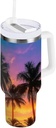 Blueangle 40oz Insulated Tumbler with Handle & Straw Lid - Leakproof Stainless Steel Travel Mug, Double-Wall Vacuum Coconut Palm Trees Water Bottle（26）