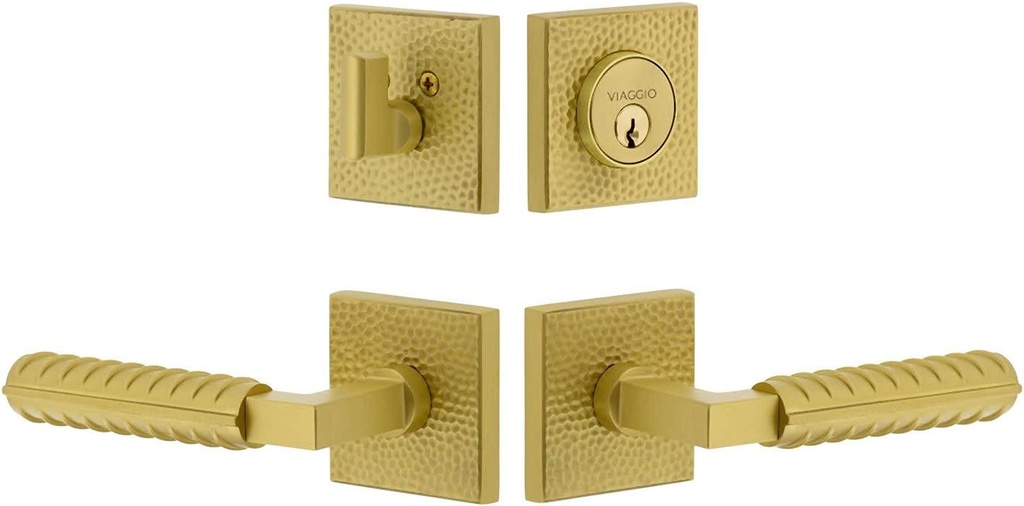 Viaggio QADMHMCON-REB_Combo_234_RH Motivo Right Handed Solid Brass Single Cylinder Keyed Entry Door Lever Set and Deadbolt Combo Pack - 2-3/4" Backset - Satin Brass