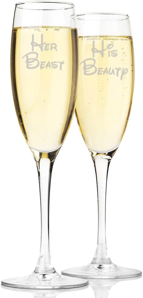 Her Beast and His Beauty Champagne Toasting Flute Glasses, Set of 2