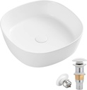 Eridanus Bathroom Vessel Sink with Pop-Up Drain, 17.4" x 17.4" Square Above Counter Bathroom Sinks, Small Rectangle Countertop Bowl Ceramic Modern Basin Art Washbasin