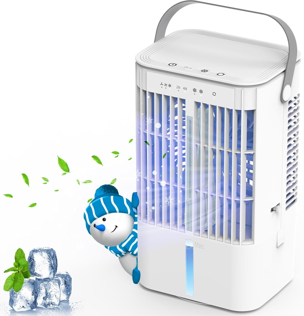 Portable Air Conditioner, 1200mL Evaporative Air Cooler, Personal Mini Air Conditioner with 3 Speeds & 2/4H Timer, 120° Oscillating Portable Ac Unit Fan Small Air Conditioner for Home Office Room
