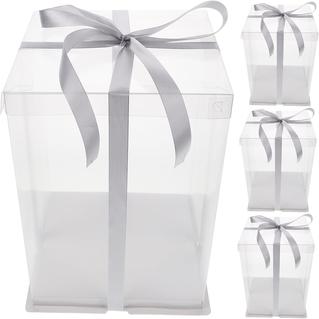 PRETYZOOM Set of 4 Cake Boxes Transparent Lids Round Cake Carrier Dessert Boxes Color