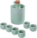 8 Pieces Ceramic Sake Set Celadon Wine Glasses Set with Warmer Pot Traditional Sake Cup Set Sake Set
