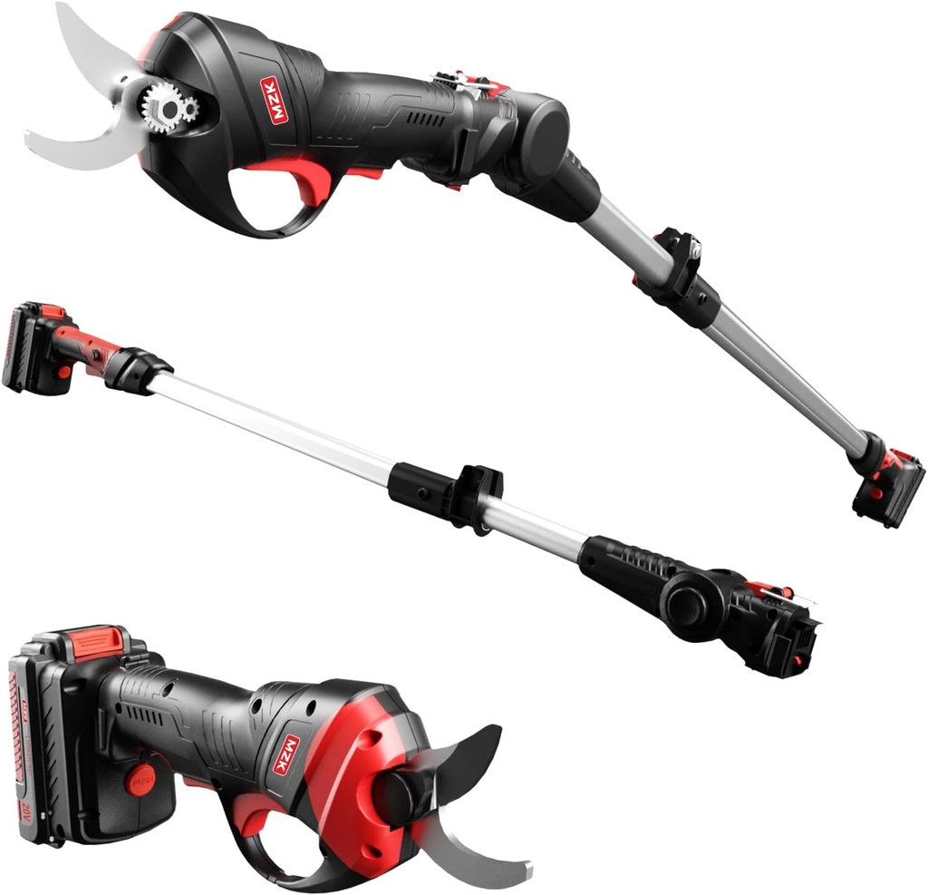 MZK 2-IN-1 Cordless Electric Pole Pruning Shears，20V Battery Powered Cordless Pruner, 1.2" Cutting Diameter, 13 FT MAX Extension Pole for Tree Trimming, Gardens, Orchards PS13D16