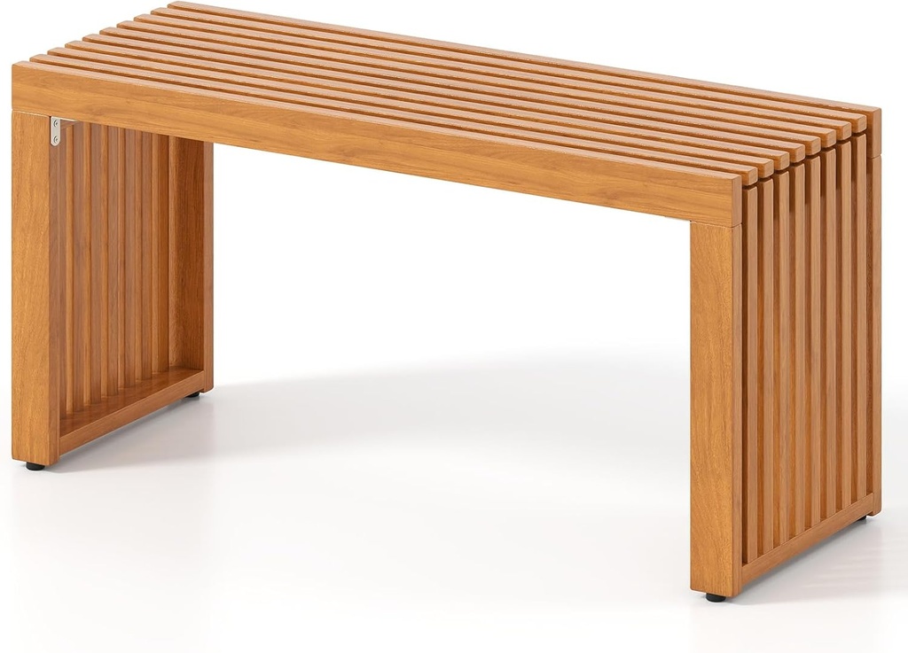 RELAX4LIFE 2-Person Wooden Outdoor Bench - 36’’ Acacia Wood Backless Patio Garden Bench w/Slatted Seat, Indoor Outside Dining Loveseat Furniture for Entryway Park Porch, 800LBS Weight Capacity (1)