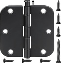 TICONN 48-Pack 3.5 Inch Door Hinges with 5/8" Radius Corner, 3-1/2 x 3-1/2 Inch Iron Bifold Residential Doors Hardware (5/8" Radius Corner, Matte Black, 48 Pack)