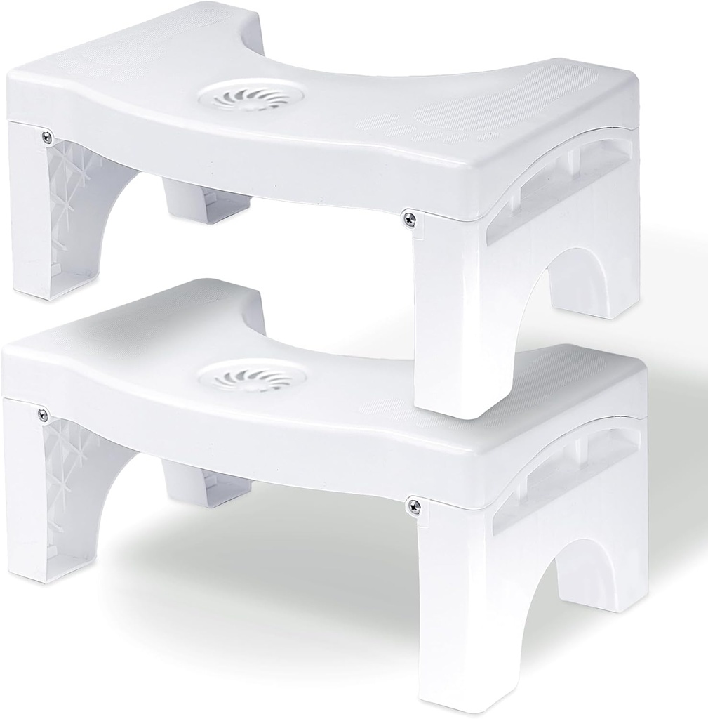 2Pack Auoace Foldable Toilet Potty Stool for Adults, 7" Height Portable Squatting Poop Foot Stool with Freshener Space, Bathroom Non-Proof Toilet Assistance Step Stool fits 14"-16" Standard Toilets