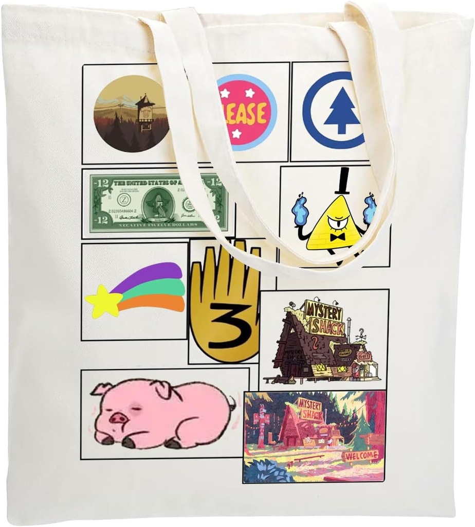 WZJHCL Falls Tote Bag Summer Of Mystery Tote Shopping Bag Mystery Shack Reusable Grocery Tote Bag Bill Cipher Handbag
