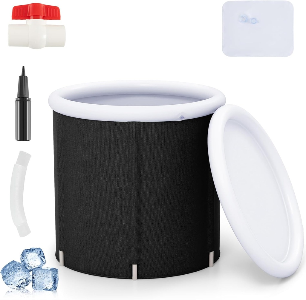 GYMAX Ice Bath Tub, 66 Gallon Cold Plunge Tub with Lid, Inflatable Ice Tub for Adults Cold Therapy Recovery, Freestanding Foldable Portable Ice Soaking Bath Tub for Home, Indoor/Outdoor
