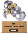 Dummy Door Knob Satin Nickel Closet Lever Handle Fake French Style for Double Doors Interior Passage Hardware False Pull Knobs Non-Turning Decorative Door Handles (Sliver, 3 Pack)