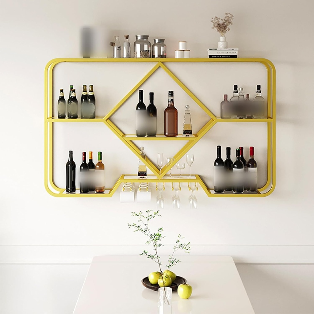 Industrial LED Hanging Wall Mounted Wine Rack with Storage Holder for Home Bar Dining Room Kitchen Gold Color with LED (Size: with LED)