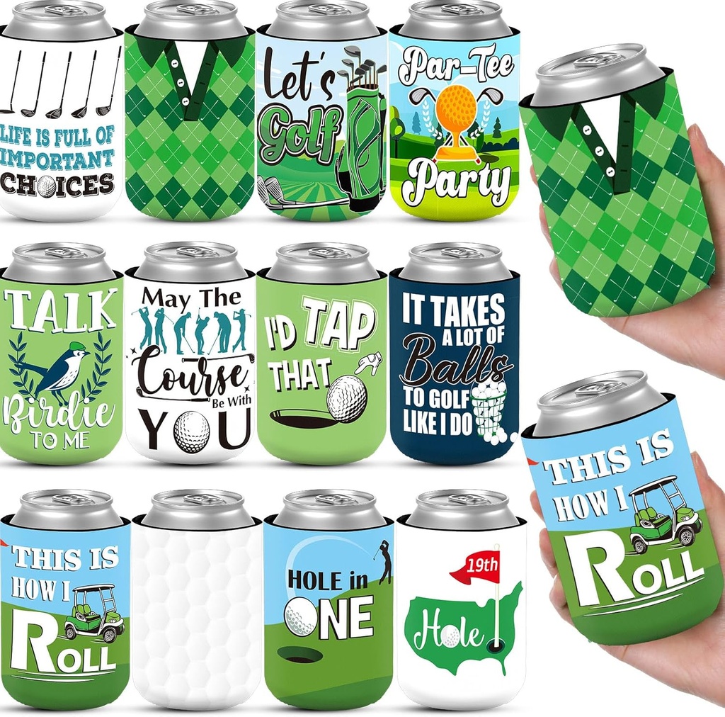 24 Count Funny Golf Themed Can Cooler Insulated 12 oz Can Sleeve Bulk Golf Party Supplies Reusable Neoprene Cup Holder Gifts for Home Game Bachelor Wedding Outdoor Dad Birthday