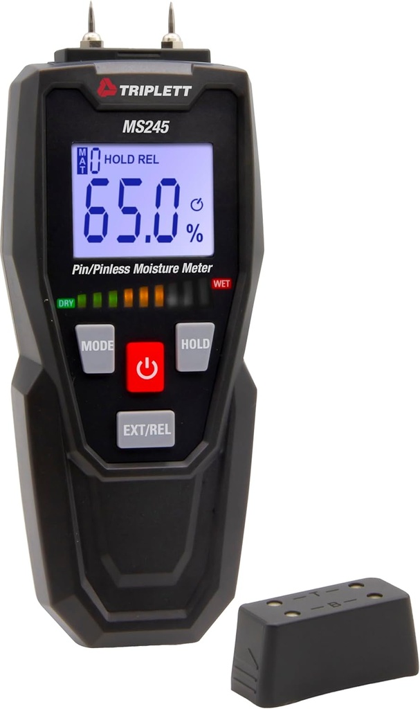 Triplett MS245 Pin/Pinless Moisture Meter for Wood and Building Materials with Audible Indicator