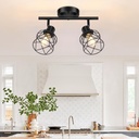 2-Lights Kitchen Light Fixtures Ceiling Mount, Adjustable Semi Flush Mount Ceiling Light with Metal Wire Cage, Vintage Track Spotlight Ceiling Fixtures for Dining Room, Farmhouse, Entryway