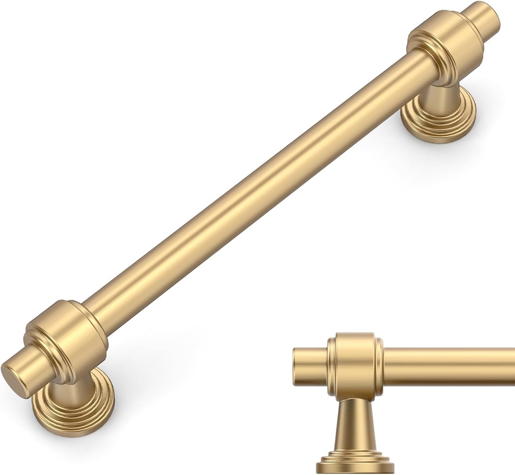 Amerdeco 10 Pack Champagne Bronze Cabinet Pulls 5 Inch(128mm) Hole Center Drawer Pulls Cabinet Hardware Kitchen Cabinet Handles for Bathroom Dresser Pulls ZH0069