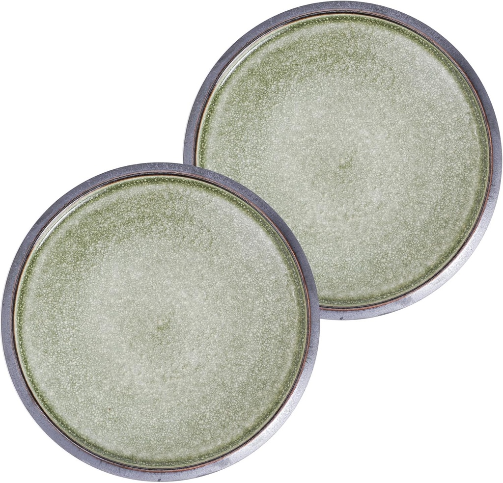 Uaral Dinner Plates,10.5inch Ceramic Plates Salad Plates Two-Tone Color Glaze Kitchen Serving Dishes,Set of 2(Texture Black and Green)