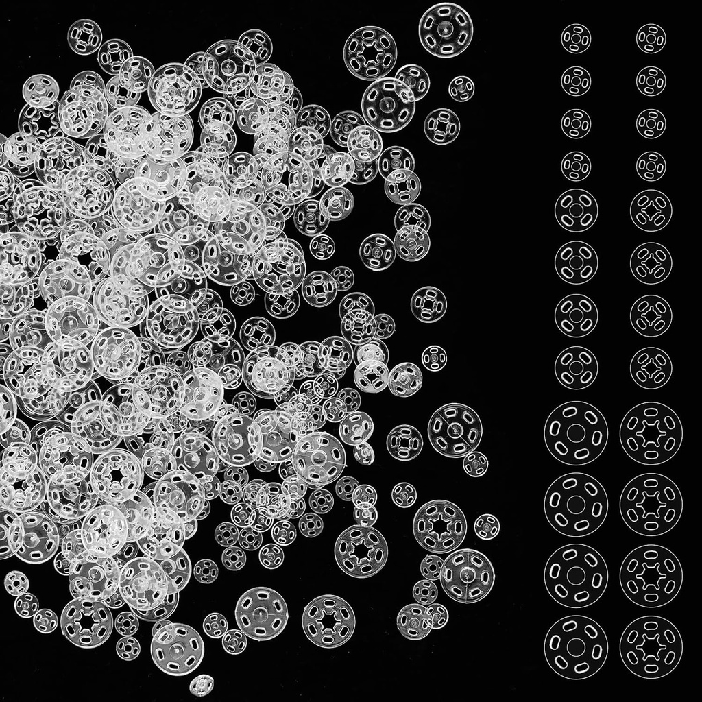 150 Sets Transparent Snaps for Sewing Invisible, 3 Sizes Sew on Snaps for DIY Project, Snap Buttons for Clothes, Pants, Backpacks, Shirts, Windbreakers, Clear Buttons for Sewing 7mm/10mm/15mm