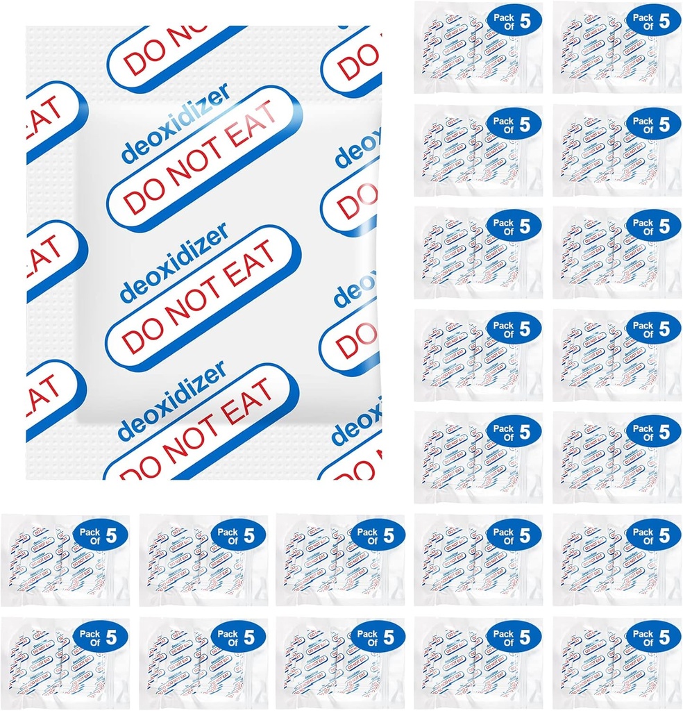 500cc Oxygen Absorbers for Food Storage - 100 Count (20x Packs of 5) - for Long Term Food Storage & Survival, Mylar Bags, Canning, Harvest Right Freeze Dryer, Dehydrated, and Preserved Foods