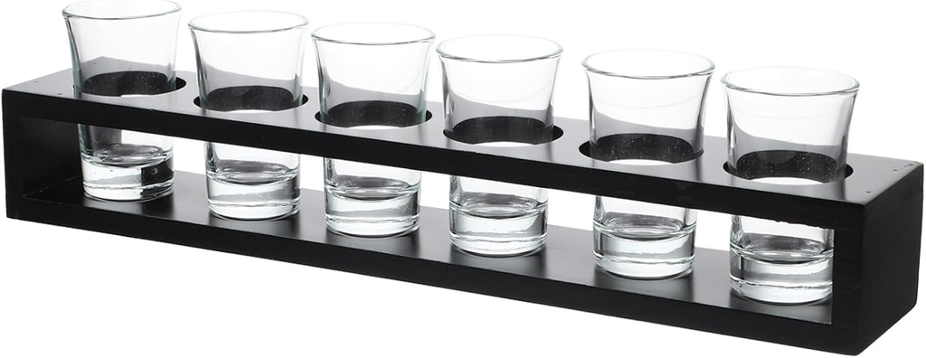 Spirits Glass Cup Set with Wood Rack 6-Piece Liquor Wine Cup Holder for Cocktails and Shots for Home Bars and Parties