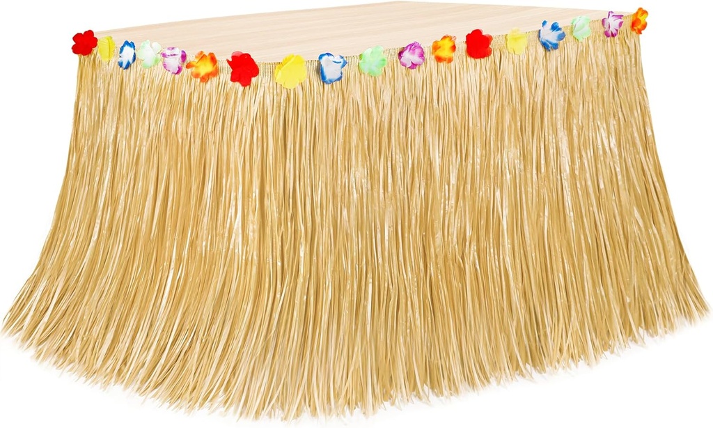 Luau Party Decorations, Natural Hawaiian Grass Table Skirt, Flower 108 X 29.5" Grass Skirts Tropical Luau Party Favors, Table Skirt for Luau Summer Tropical Indoor Outdoor Parties Decor Accessories