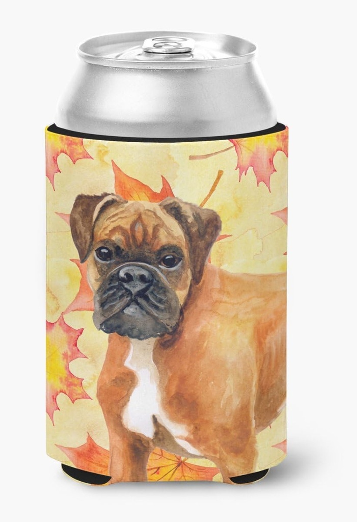 Caroline's Treasures BB9901CC German Boxer Fall Can or Bottle Hugger, Yellow Cooler Washable Drink Sleeve Collapsible Beverage Insulated Holder, Can Hugger, Multicolor