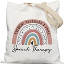 Speech Pathology Tote Bag, Speech Therapist Gifts for Women, Speech Language Pathologist Gifts, SLP Gifts, Boho Rainbow Canvas Tote Bags for Women, Reusable Grocery Bags Shopping Bags, White