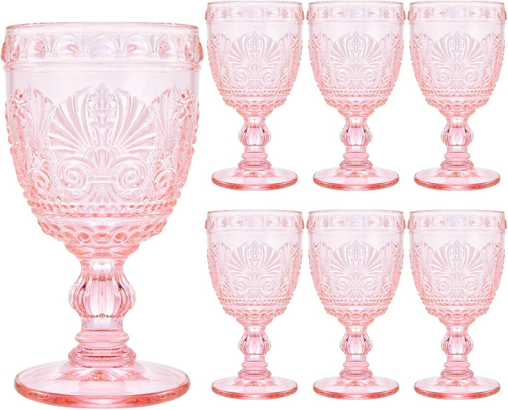 6 Pcs Pink Wine Glasses,Goblet Glasses,Vintage Glassware, Made of Sturdy and Durable Glass Can be Used for Weddings, Everyday Fun Parties and More!