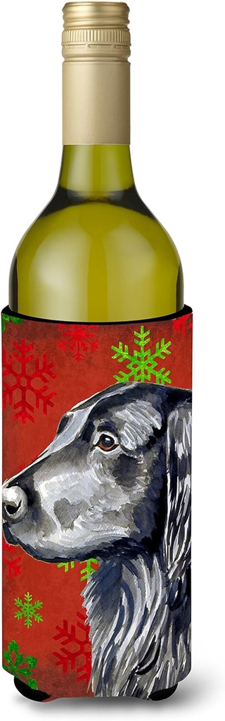Caroline's Treasures LH9321LITERK Flat Coated Retriever Red Green Snowflakes Holiday Christmas Wine Bottle Hugger Bottle Cooler Sleeve Hugger Machine Washable Collapsible Insulator Beverage Insulated
