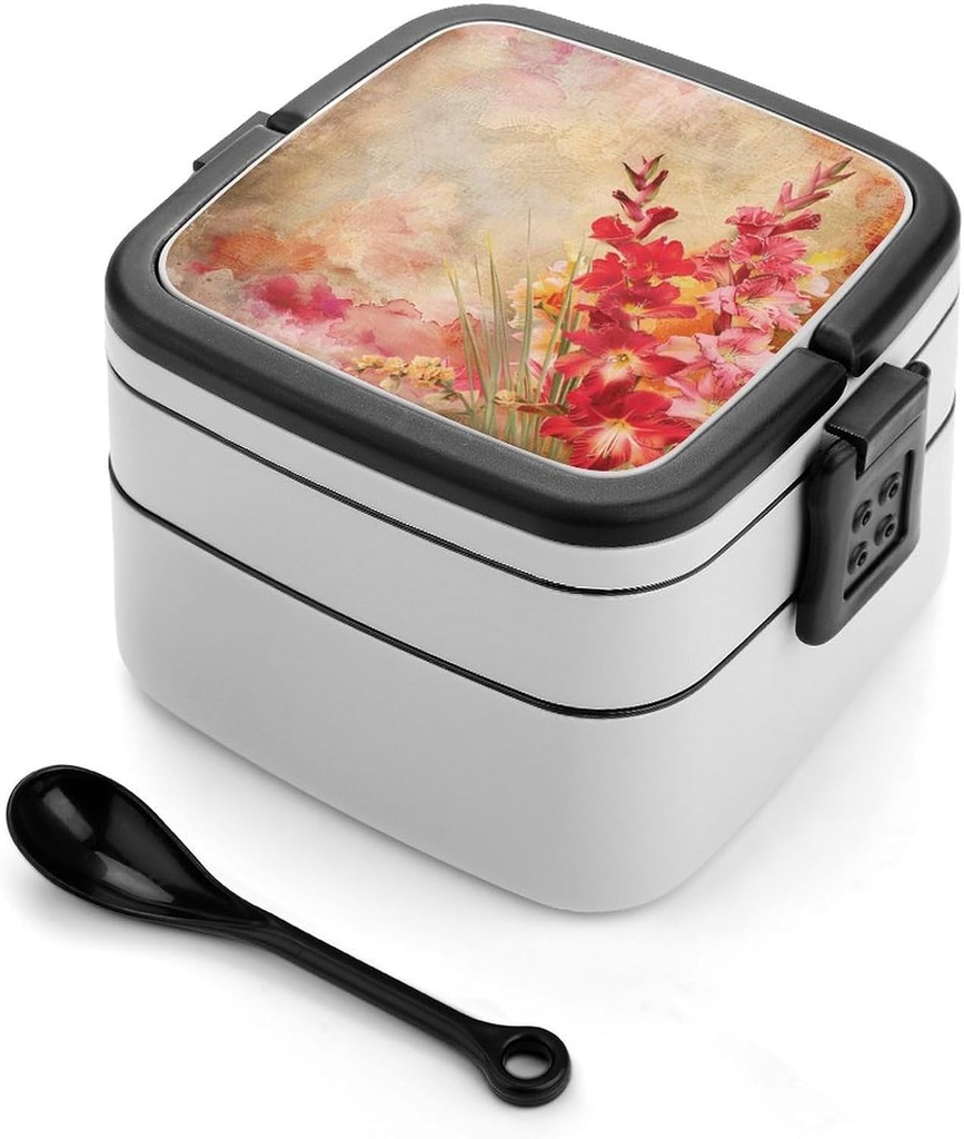 Bento Lunch Box for Women Lunch Containers for Adults Beautiful Retro Clipping Double Layered Lunchbox Large Capacity Bento Box with Cutlery for Work Picnic Camping Travel