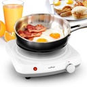 Electric Countertop Single Food Burner - Buffet Hot Plate Dish Warmer with Adjustable Temp, LED Light - Use with Stainless Steel, Cast Iron, Magnetic Cookwares - Home, Camping - NutriChef PKST11, White, One Size