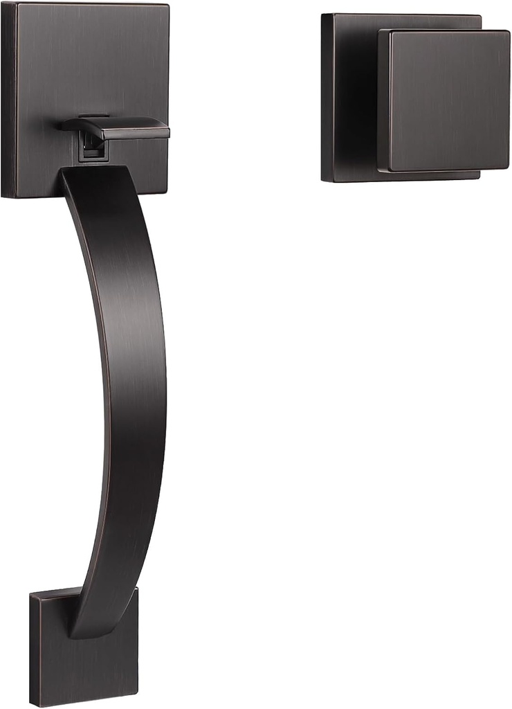 Probrico Square Oil Rubbed Bronze Front Door Handle,Entry Door Handleset with Square Knob,Exterior/Interior Passage Door Handle with No Lock,1Pack