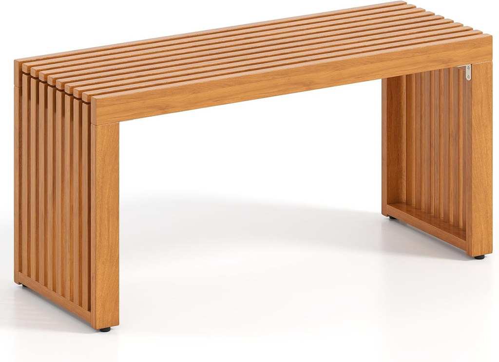 Tangkula Patio Acacia Wood Bench, 36” Outdoor All-Slat Wood Bench for 2 People, 800 lbs Capacity, Outdoor Backless Seating Furniture for Park, Garden, Yard, Porch (1,Teak)