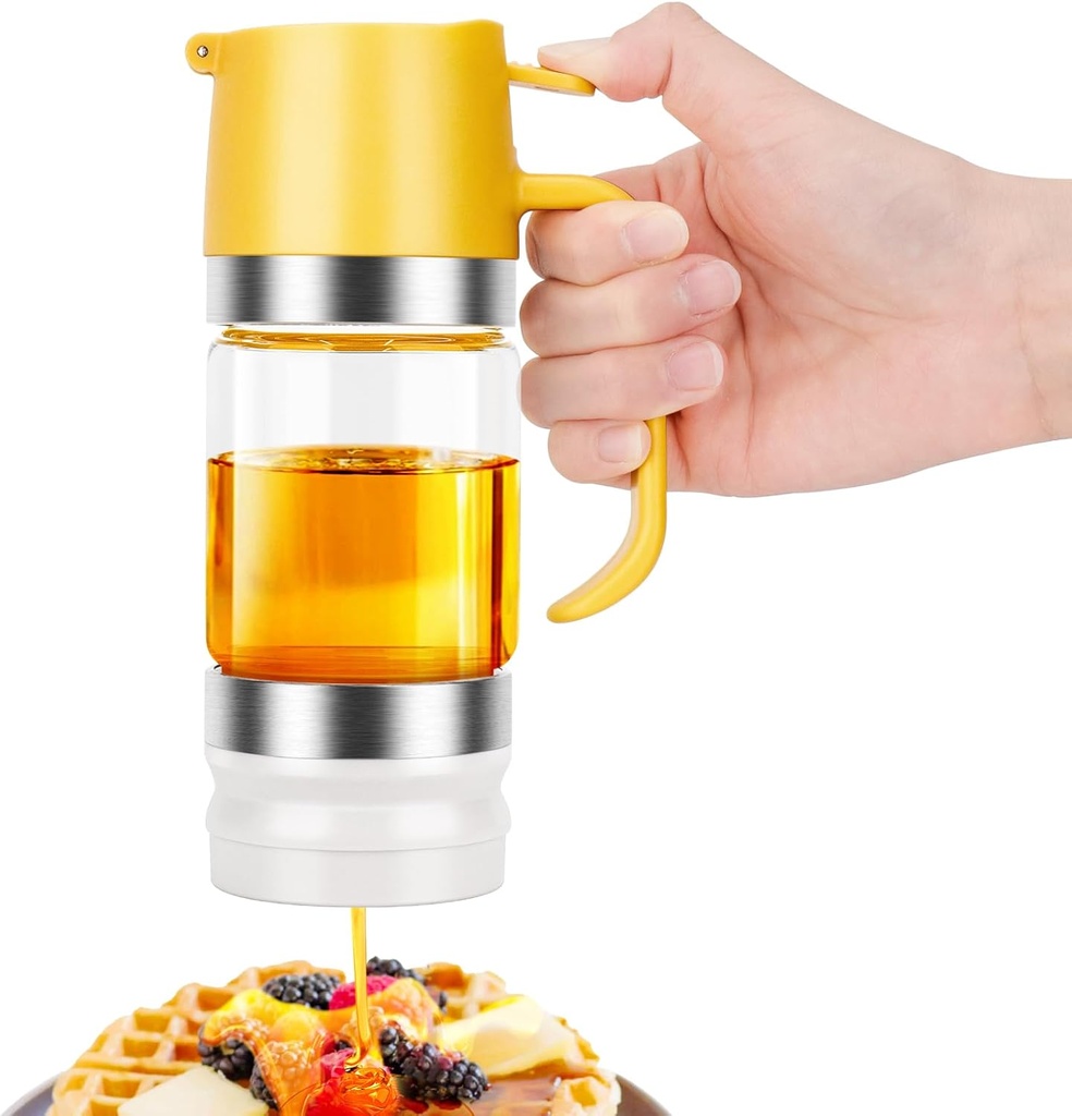SelfTek Glass Honey Dispenser Pot, No Drip 9 OZ Honey Dispenser Jar with Handle, Syrup Pot with Silicone Base for Bread, Maple S-yrup D-ispenser, Perfect for H-oney and S-yrup, Coffee or Tea