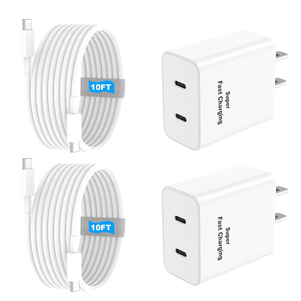 iPhone 17 16 Charger Fast Charging, 45W Dual USB C Phone Charger Block with 10FT Long Type C Cable Cord for Apple iPhone 17/Pro/Pro Max/17 Air/16 Pro/16 Pro Max/15 Plus/15 Pro/iPad/S25 Ultra/S24