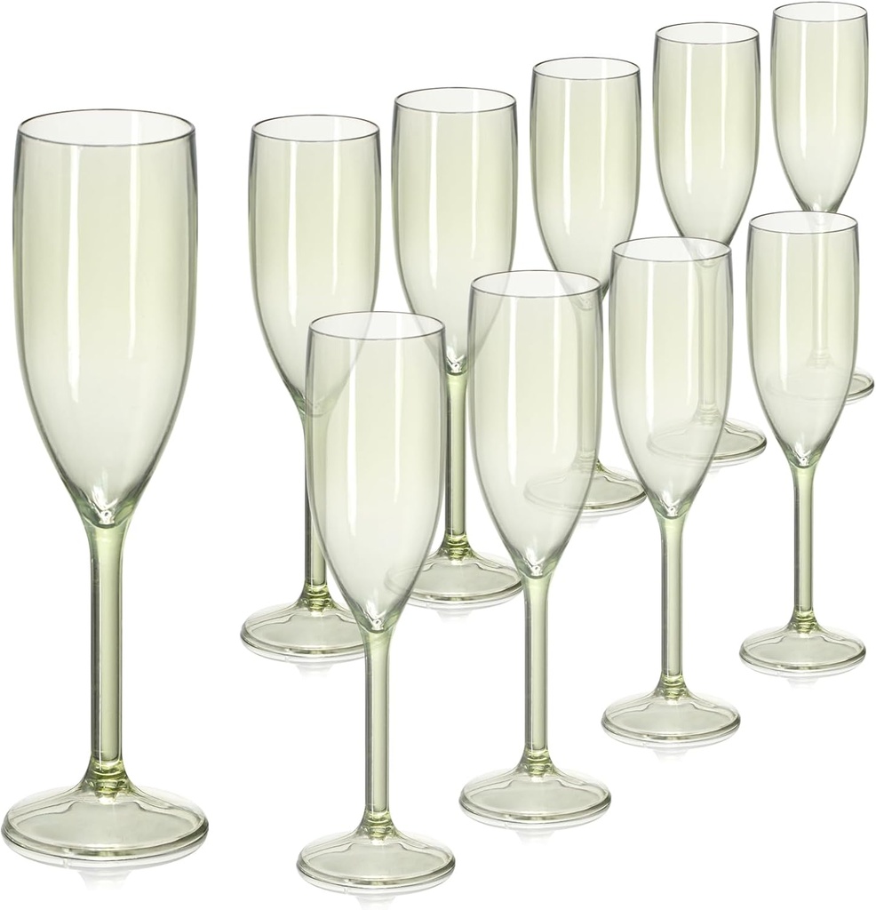 XUWAIDSGN 10 Pcs Champagne Flutes Plastic Wine Glasses Bulk Vintage Champagne Flutes Mimosa Bar Glasses Stemmed Drinking Cups 5.4OZ for Christmas Birthday Wedding Bride (10, Sage Green)