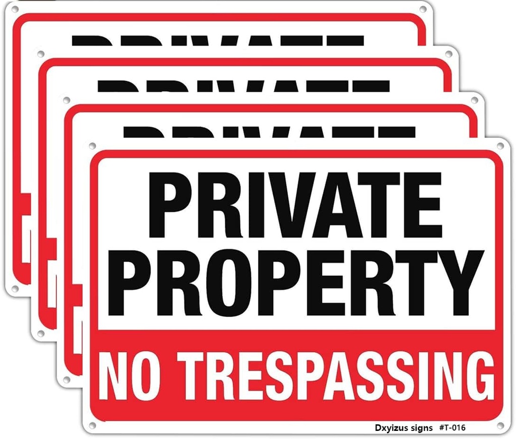 Large No Trespassing Signs Private Property Metal 10x14 Inch Rust Free Aluminum,UV Ink Printing,Durable/Weatherproof Up to 7 Years Outdoor for Home (4-Pack)