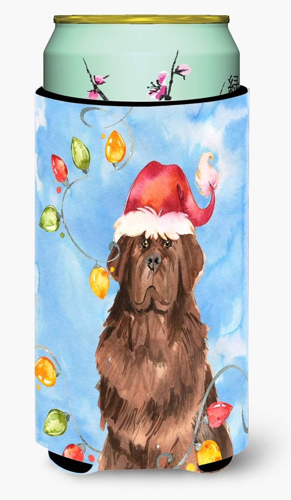 Caroline's Treasures CK2487TBC Christmas Lights Newfoundland Tall Boy Hugger Can Cooler Sleeve Hugger Machine Washable Drink Sleeve Hugger Collapsible Insulator Beverage Insulated Holder